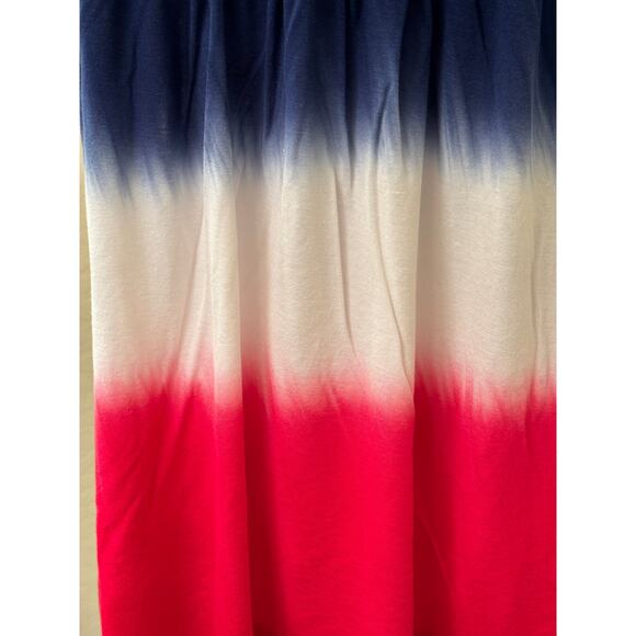 World Unity Blue White Red Sleeveless Flowy Blouse Top Criss Cross Back Size L - Picture 7 of 12